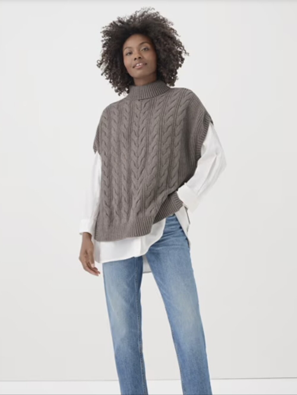 Pact Cable-Knit Organic Cotton Cable Knit High Low Poncho XL/XXL  Loungewear